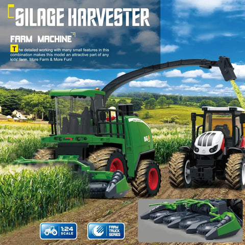 Remote Control Harvester Tractor With Dual Grain Combine Heads, 2.4GHz RC Farm Vehicle Toy With Lights And Spray, outdoor field