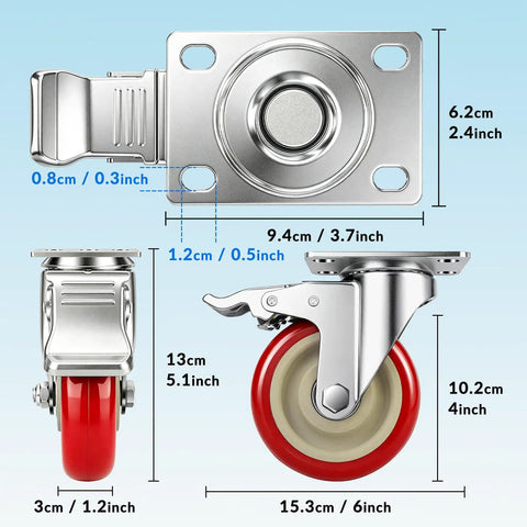 Heavy Duty 4 Inch Caster Wheels Set Of 4 Built Different 2200 Lb Industrial Grade Swivel Casters With Dual Locking Brakes dimensions and details.