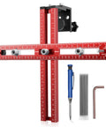 Foldable Boss Level Cabinet Hardware Jig With Pro Carpenter Pencil, Adjustable Drawer Pull And Door Hinge Template, Heavy Duty Aluminum Drill Guide for precise measurements.