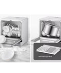 Portable Countertop Dishwasher With Automatic Water Supply And Triple Filter For A Slick Clean No Sweat Setup Handles Six People Heavy Duty Wash Cycles showing dishes and a pot inside.