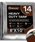Heavy Duty Waterproof Tarp 8x10 Feet With 14 Mil Thick Tear Resistant Construction UV Shield Reinforced Edges And Built In Grommets