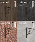 Black 8 Inch Heavy Duty Floating Shelf Brackets Set of 4 with Rustic Tree Branch Design mounted on various wall types with screws