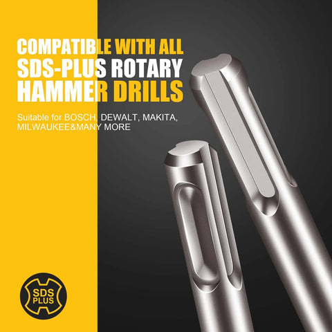 Two 1/2x12 SDS-Plus carbide-tipped rotary hammer drill bits, 4-cutter
