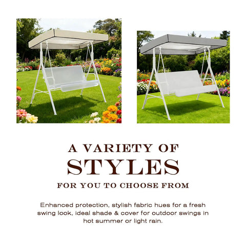 Beefed Up Outdoor Swing Canopy Replacement Cover Waterproof Top For 75x47 And 84x48 Inches showcasing beige cover on garden swing