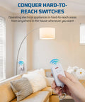 Person using Plug And Play Wireless Remote Outlet Switch With 100ft RF Range No Wiring No Fuss Setup Easy To Use For Hard To Reach Sockets.