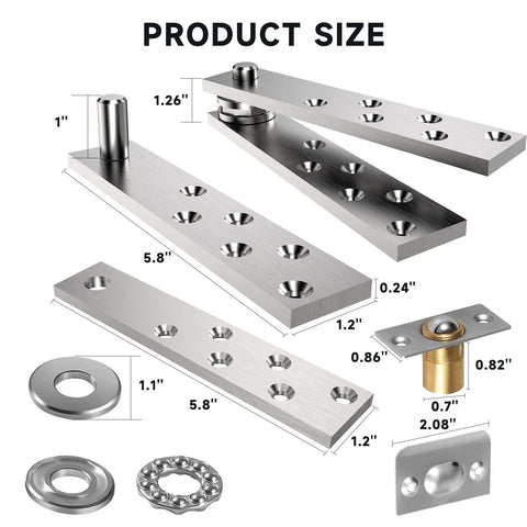 Hidden Door Hinge Pivot Hardware With 360 Degree Rotation For Murphy Bookcase Heavy Duty Hinge Kit Up To 300 Lbs with dimensions
