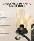 Close-up of amber glass shade on Cozy Farmhouse Style Wall Sconces Set Of Two LED Bulb Included amber glass black metal fixture
