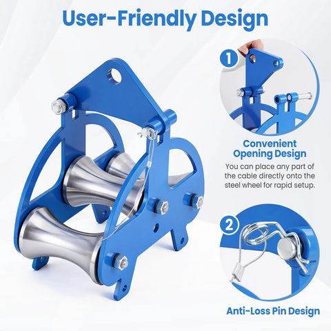 Heavy Duty Cable Puller Sheave For Smooth Wire And Cable Feeding, Industrial Steel Cable Pulley With 3 Solid Wheels, Medium Size