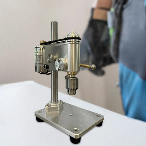 Mini Bench Drill Press With Vibration Free Station And Metal Construction, compact design, features adjustable brass spindle.