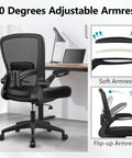 All Day Comfort Ergonomic Office Chair With Breathable Mesh shown in black with 90-degree adjustable flip-up armrests