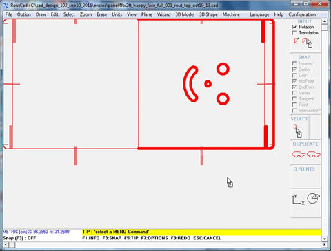 DIY Friendly All In One CAD CAM Mill Software for CNC Machines interface showing smiling face design in CAD view.