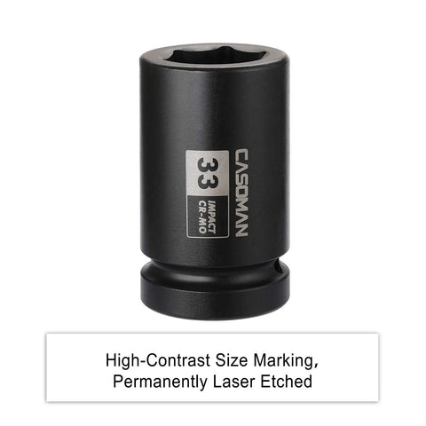 1 Inch Drive 33mm Deep 6 Point Axle Nut Socket for Easy Removal of Axle Shaft Nuts Heavy Duty Chrome Molybdenum Steel Impact Socket