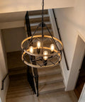 Black Farmhouse Chandelier For Dining Room Light Fixture With Six Candle Style Heads Rustic Industrial Hanging Pendant