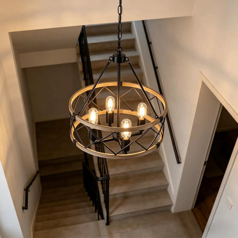 Black Farmhouse Chandelier For Dining Room Light Fixture With Six Candle Style Heads Rustic Industrial Hanging Pendant