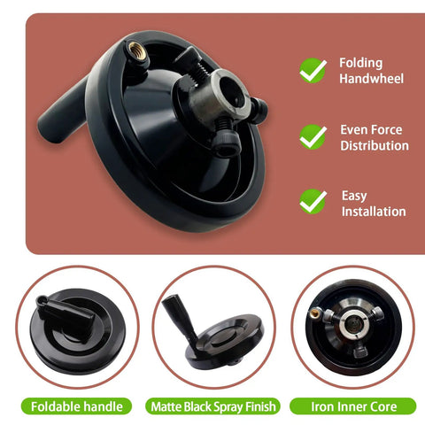 Beefed Up 5 Inch Foldable Handwheel With Revolving Handle for milling machine, lathe and CNC aluminum ribbed rim 1/2 inch bore