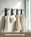 Heavy Duty Self Adhesive Hooks Matte Black Pack Of 3 Rust Proof Stainless Steel No Drill Wall Mount displaying towels in bathroom