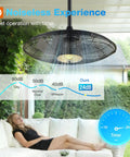 Patio with Outdoor Ceiling Fan With Light For Patios And Pergolas 24 Inch Black IP65 Waterproof Gazebo Fan, quiet operation features