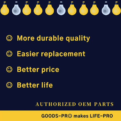 Image with text: More durable quality, Easier replacement, Better price, Better life. Authorized OEM Parts, GOODS-PRO makes LIFE-PRO.