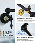 Matte Black Pot Filler Faucet Wall Mount Over Stove With Double Joint Swing Arms Brass Construction Fingerprint Resistant Finish Easy To Use And Clean Top Notch Kitchen Faucet Solution For Time Saving And Stress Free Cooking with drip-free cartridge and solid brass material, showcasing M24 Neoperl aerator detail