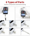 Dead Nuts Digital Hardness Tester And Push Pull Gauge Meter featuring parts for compression and tensile testing with display.
