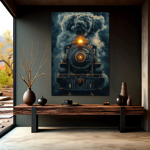 Vintage Steam Train Canvas Wall Art for Living Room Decor Retro Industrial Style Locomotive Artwork in High Definition Print