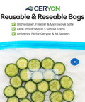 Reusable resealable bag filled with cucumber slices, compatible with Must Have Vacuum Sealer For Dry And Moist Food, Compact Kitchen Gadget With LED Touch Controls, Dual Sealing Modes, Works With Reusable Bags, Includes Rolls For Sous Vide And Freezer Storage, A Beast For Meal Prep.
