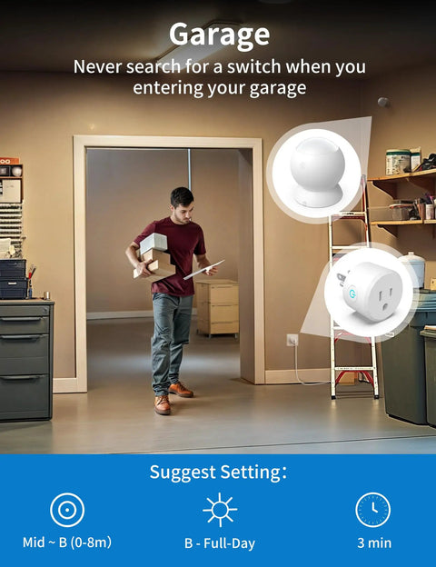 Garage setup with Motion Sensor Outlet With Timer Plug N Play PIR Motion Activated Switch For Lights And Exhaust Fans