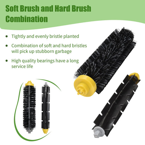 Replacement Accessories Kit For iRobot Roomba 675 677 671 655 645 Cleaning Robots brush, soft and hard bristles visible