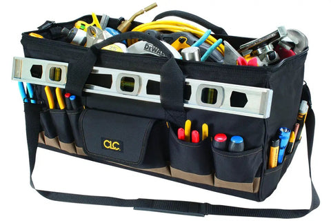 24 Inch Megamouth Tote Bag With 32 Pockets Internal Metal Frame Keeps It Open For Easy Tool Access Heavy Duty Tool Organizer