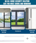 2 Pack Door Security Bar Heavy Duty Metal Door Stoppers Security Patio Bars 2 In 1 Adjustable Sliding Doors Lock Jammer Stopper for Window Apartment Home Hotel Room White Durable Portable Travel Friendly Lightweight Design with Rubber Base and Tips shown with sliding doors, window, and hinged door application