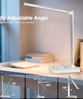 Dimmable LED Desk Lamp With USB Port, 52 Eye Friendly LEDs, adjustable angle settings, on modern desk near books