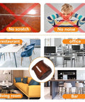 Heavy Duty Silicone Chair Leg Protectors With Felt Bottoms keep hardwood floors pristine, shown in various settings like office and restaurant.
