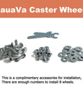 Installation accessories for NauVa Caster Wheels including bolts, nuts, washers, and wrench, shown on a white background.