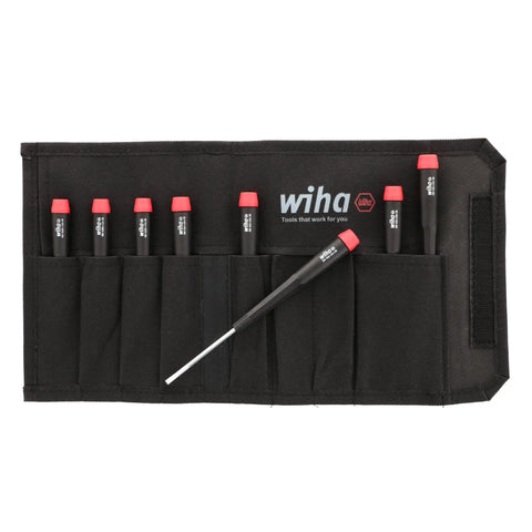 Precision Slotted Screwdriver Set in Canvas Pouch, 8 Piece with Exact Fit Tips, Hardened CRM72 Blades, organized in black pouch