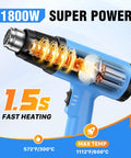 1800W Heat Gun Kit With Dual Temp 572F And 1112F, Heavy Duty Hot Air Tool, internal components illustration