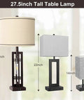 Tall Farmhouse End Table Lamps With Built In Outlets And USB Ports, Rustic Industrial Style Lighting shown with measurements.