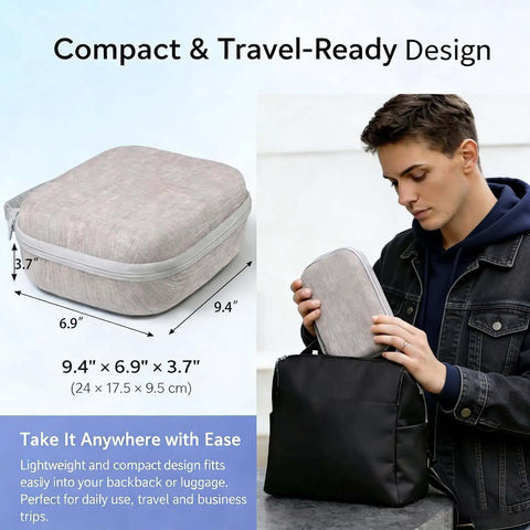 Slick Hardshell Tech Organizer Travel Case With Adjustable Padded Dividers, 9.4" x 6.9" x 3.7", compact design fitting into bags.