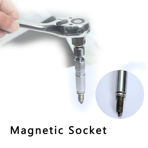 Magnetic Thin Walled 14mm Spark Plug Socket With Universal Joint For Three Eighths Inch Drive 12 Point Swivel Removal Tool 96L