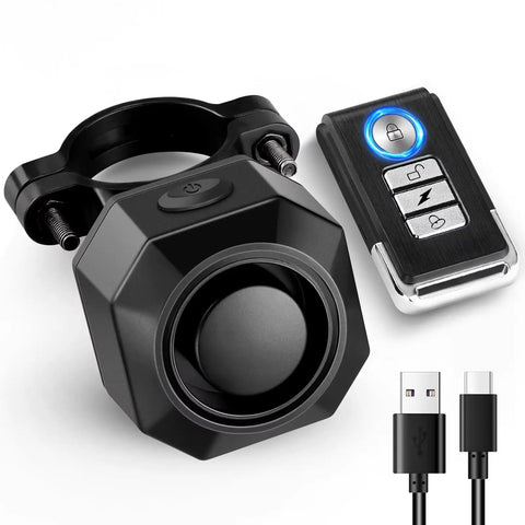 Super Cool Smart Tail Light Bike Alarm For Happy E-Bike Offroad MTB With Advanced 3D Vibration Sensor And Dark Tunnel Auto-Illumination To Keep Your Ride Safe And Secure Every Single Way The Bike Moves, black metal alarm with remote and USB cable