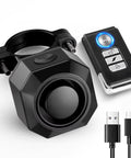 Rad Bike Alarm Tail Light For Happy E-Bike Offroad MTB With Super Loud 110 Decibel Siren And Snazzy Vibration Sensor To Keep Your Ride Safe From Crooks., black bike alarm with remote and USB charging cable