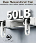 Double Row Ceiling Mounted Curtain Track System For Windows White Adjustable From 3 To 18 Feet Ultra Quiet PVC Pulleys With Silent Strips Includes Handsaw No Fuss Setup Great For Hotels Hospitals And Home Or Office Use. 50LB