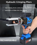 Badass Electric Hydraulic Crimping Pliers With Rock Solid 4.0 Ah Battery Packs, handheld, tight crimping for cables.