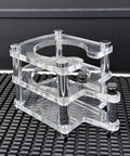 Premium Clear Acrylic Espresso Tamper Station with adjustable height for consistent tamping and stability.