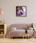 Living room decor with framed 5D Diamond Painting Kit for Adults Dope Cherry Blossom Cat 13.7x13.7 inch wall art above sofa