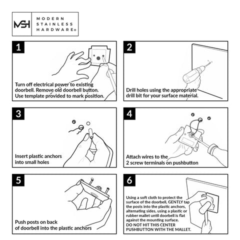 Installation steps for Sick Modern Stainless Doorbell Black R7 Series With Anodized Aluminum Button 12 Volt Wired Compatible