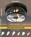 Kickass Motion Sensor Outdoor Ceiling Light Black Flush Mount with Dusk To Dawn and Auto Off Twilight Switch for Porch and Patio, metal and glass, 10.39in diameter.