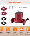 Heavy Duty Three Speed Water Circulator Pump Replacement For Hydronic Heating Systems 115 Volts UPS1558FRC dimensions and fittings