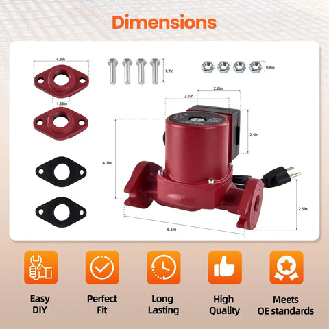 Heavy Duty Three Speed Water Circulator Pump Replacement For Hydronic Heating Systems 115 Volts UPS1558FRC dimensions and fittings