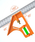 12 Inch Combination Square Kit With A Beefy Stainless Steel Blade And Zinc Cast Body, showing protractor and level markings.