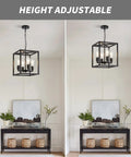 Rustic Industrial 4 Light Farmhouse Chandelier Pendant Lighting With Adjustable Height Metal Cage E26 Base in room setting